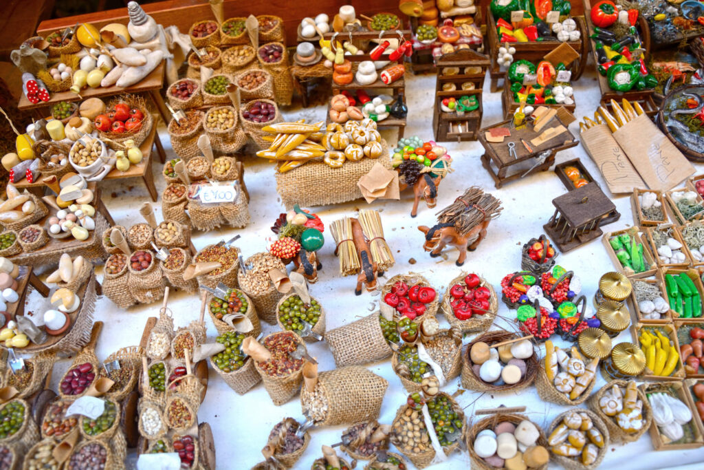 Dettagli di un presepe natalizio a San Gregorio Armeno di Napoli